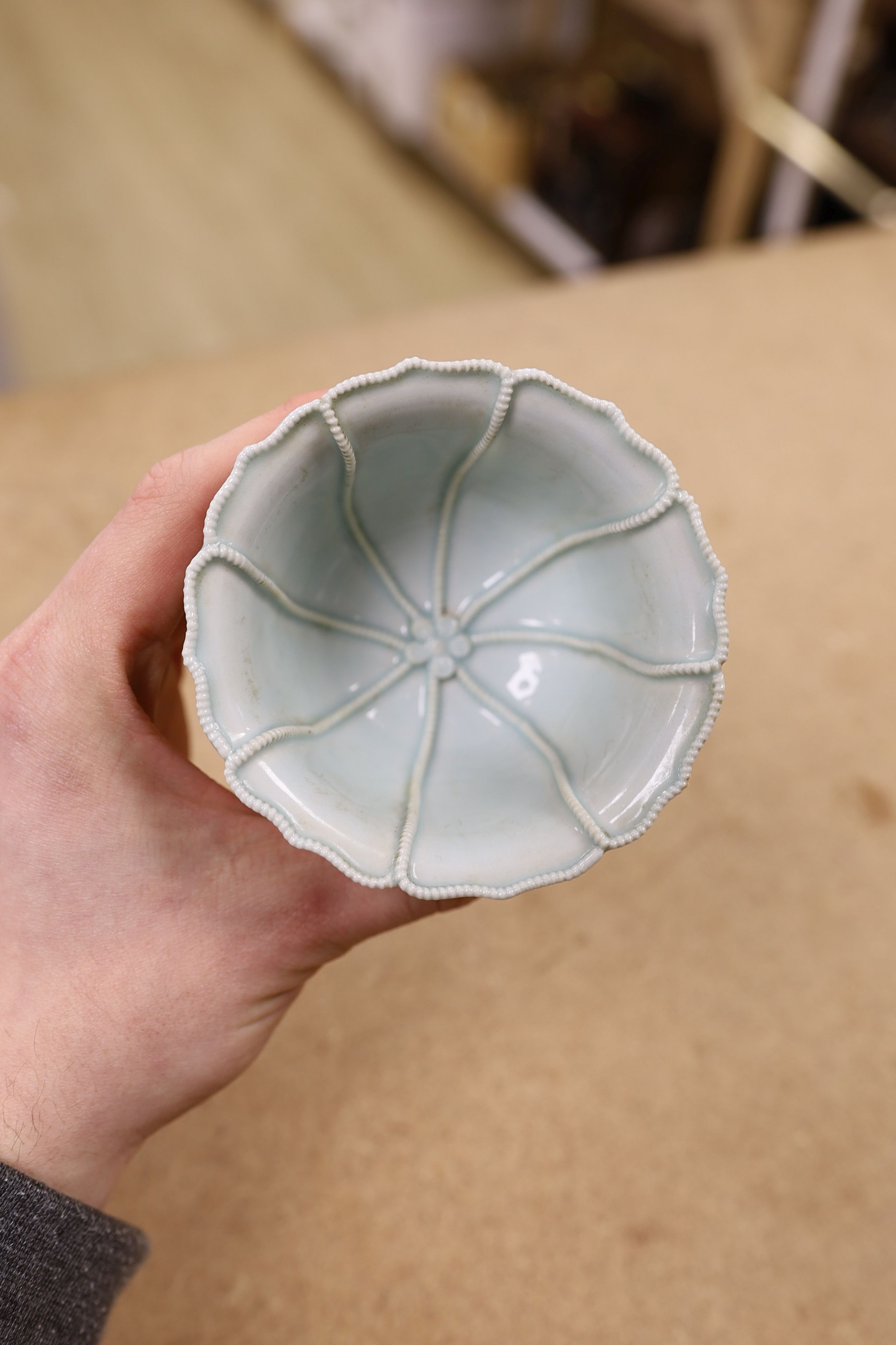 A Chinese Qingbai type stem cup., 10 cms high.